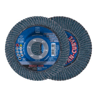 PFERD TOOLS POLIFAN CURVE Fächerscheibe PFR 115x22,23 mm Breite L Z40 SGP STEELOX für Stahl/Edelstahl