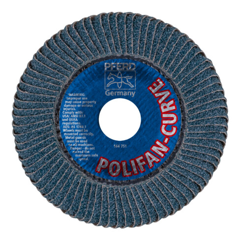 PFERD TOOLS POLIFAN CURVE Fächerscheibe PFR 115x22,23 mm Breite M Z40 SGP STEELOX für Stahl/Edelstahl