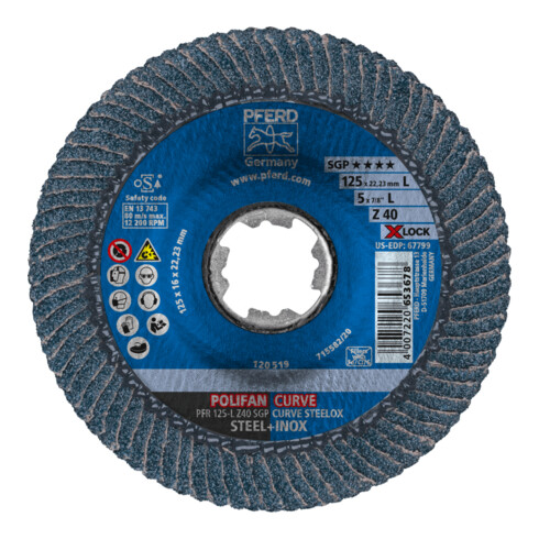 PFERD POLIFAN-Fächerscheibe PFR 115-L Z40 SGP CURVE STEELOX/X-LOCK 40