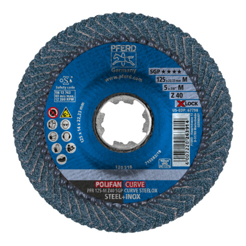 PFERD POLIFAN-Fächerscheibe PFR 115-M Z40 SGP CURVE STEELOX/X-LOCK 40