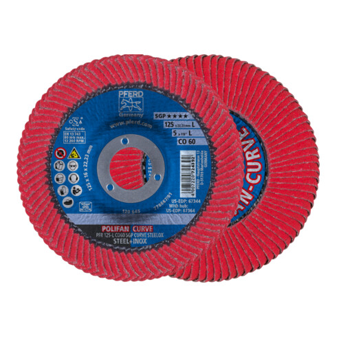 PFERD TOOLS POLIFAN CURVE Fächerscheibe PFR 125x22,23 mm Breite L CO60 SGP STEELOX für Stahl/Edelstahl