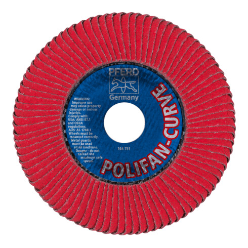 PFERD TOOLS POLIFAN CURVE Fächerscheibe PFR 125x22,23 mm Breite L CO60 SGP STEELOX für Stahl/Edelstahl
