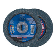 PFERD TOOLS POLIFAN CURVE Fächerscheibe PFR 150x22,23 mm Breite M Z40 SGP STEELOX für Stahl/Edelstahl