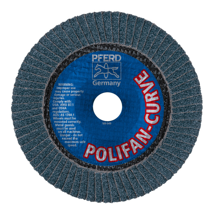 PFERD TOOLS POLIFAN CURVE Fächerscheibe PFR 150x22,23 mm Breite M Z40 SGP STEELOX für Stahl/Edelstahl
