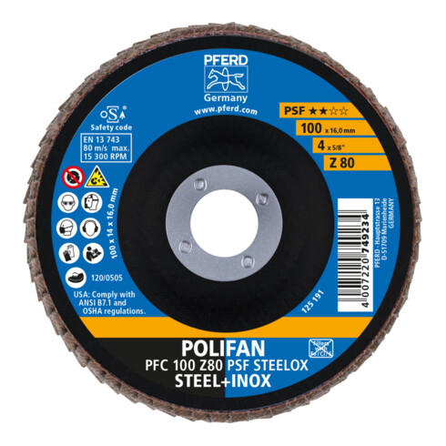 PFERD POLIFAN-Fächerscheibe PSF STEELOX/16,0 100 mm