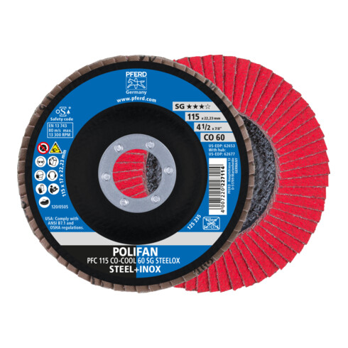 PFERD TOOLS POLIFAN Fächerscheibe PFC 115x22,23 mm konisch CO-COOL 60 SG STEELOX Stahl/Edelstahl