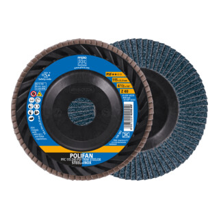 PFERD TOOLS POLIFAN Fächerscheibe PFC 115x22,23 mm konisch Z40 Universallinie PSF TRIM STEELOX für Stahl/Edelstahl
