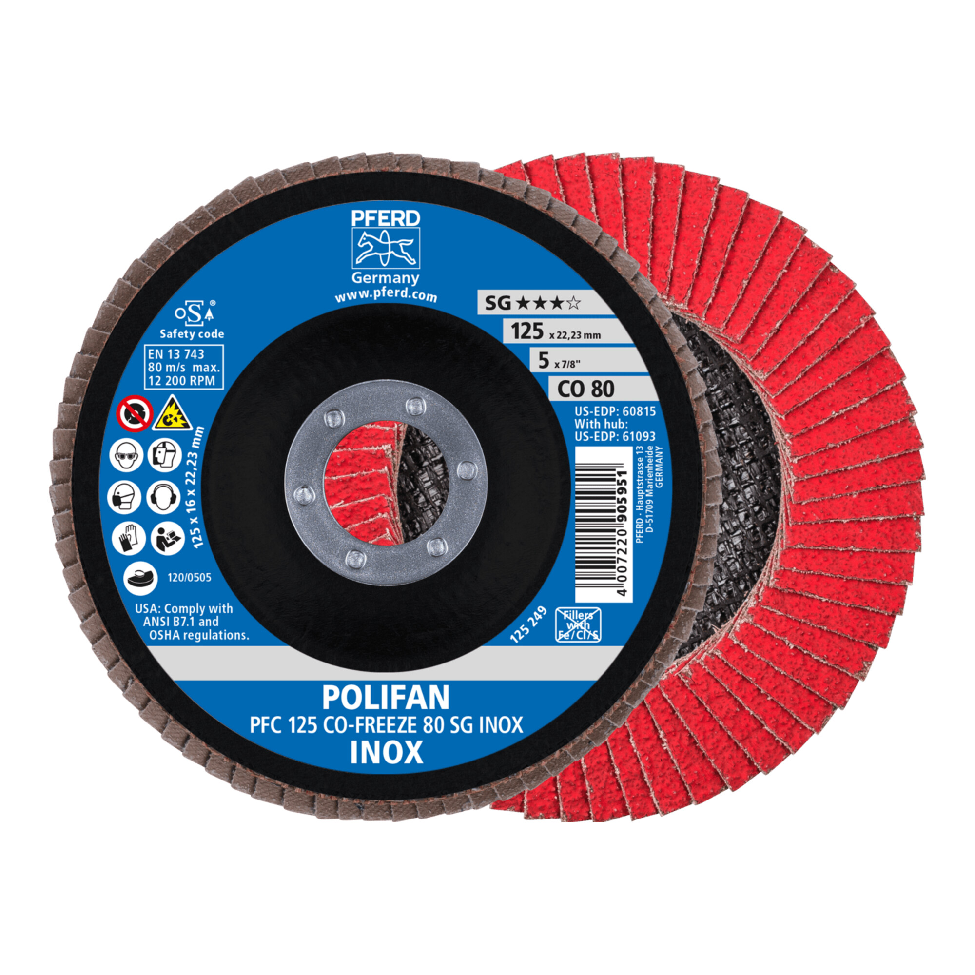 PFERD TOOLS POLIFAN Fächerscheibe PFC 125x22,23 mm konisch CO-FREEZE 80 SG INOX Edelstahl