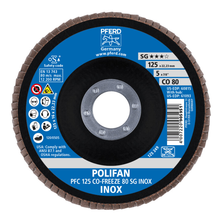 PFERD TOOLS POLIFAN Fächerscheibe PFC 125x22,23 mm konisch CO-FREEZE 80 SG INOX Edelstahl