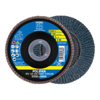 PFERD TOOLS POLIFAN Fächerscheibe PFC 125x22,23 mm konisch Z40 Startlinie START STEELOX Stahl/Edelstahl