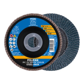 PFERD TOOLS POLIFAN Fächerscheibe PFC 125x22,23 mm konisch Z60 Uni.-Linie PSF STEELOX Stahl/Edelstahl