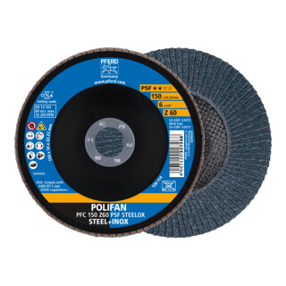 PFERD TOOLS POLIFAN Fächerscheibe PFC 150x22,23 mm konisch Z60 Uni.-Linie PSF STEELOX Stahl/Edelstahl