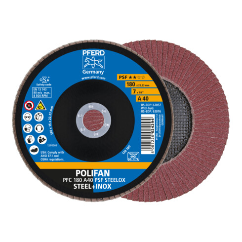 PFERD TOOLS POLIFAN Fächerscheibe PFC 180x22,23 mm konisch A40 Uni.-Linie PSF STEELOX Stahl/Edelstahl