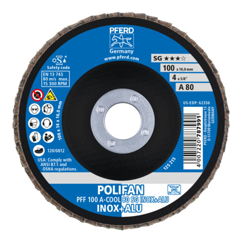 PFERD POLIFAN-Fächerscheibe PFF A-COOL SG INOX+ALU/16,0 100 mm