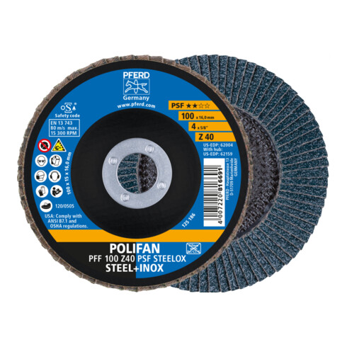 PFERD POLIFAN-Fächerscheibe PFF Z PSF STEELOX /16,0 100 mm