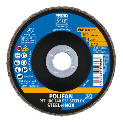 PFERD POLIFAN-Fächerscheibe PFF Z PSF STEELOX /16,0 100 mm