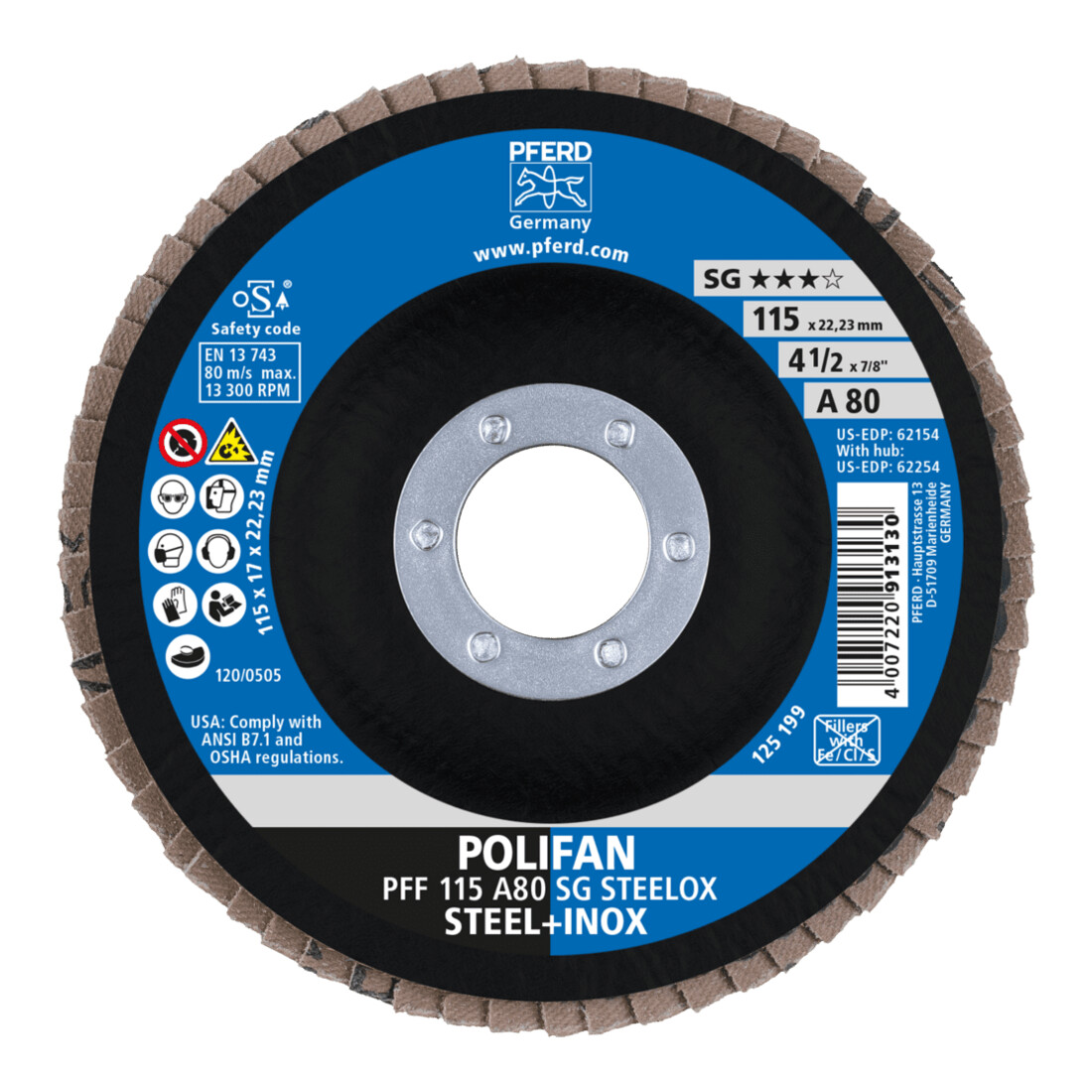 PFERD TOOLS POLIFAN-Fächerscheibe PFC 125 A120 SG STEELOX