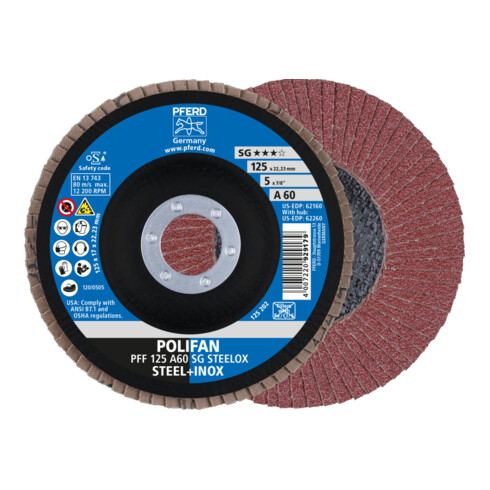 PFERD TOOLS POLIFAN Fächerscheibe PFF 125x22,23 mm flach A60 Leistungslinie SG STEELOX Stahl/Edelstahl