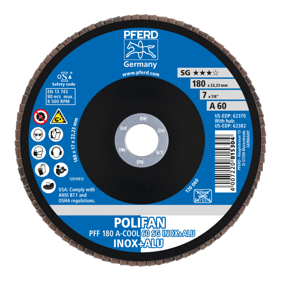 PFERD TOOLS POLIFAN-Fächerscheibe PFF A-COOL SG INOX+ALU 180 mm