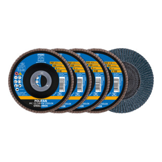 PFERD TOOLS POLIFAN Fächerscheiben Set PFC 125 konisch Z40/60/80/120 PSF STEELOX für Stahl/Edelstahl