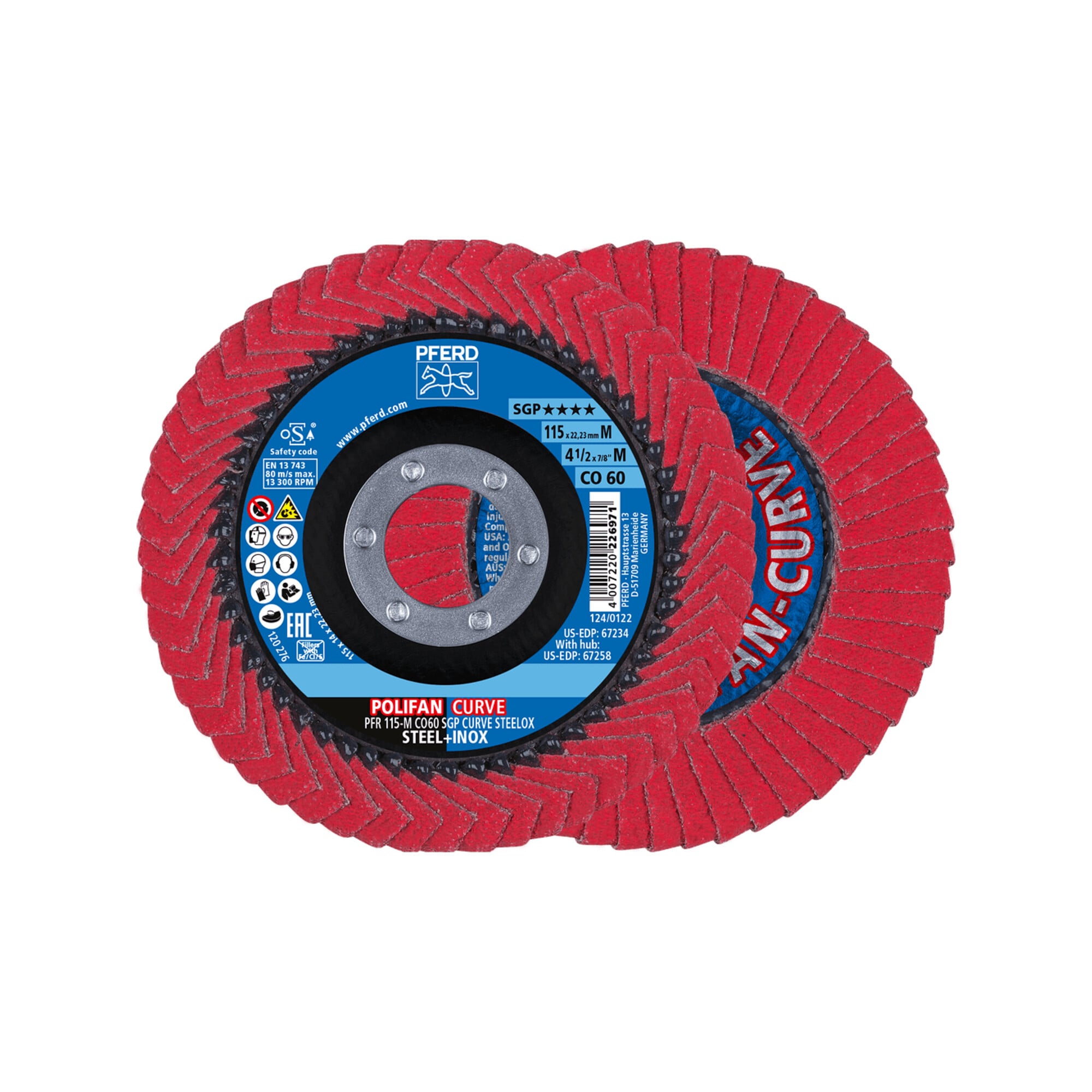 PFERD TOOLS POLIFAN-Flap Discs PFR 115-M CO 60 SGP CURVE STEELOX
