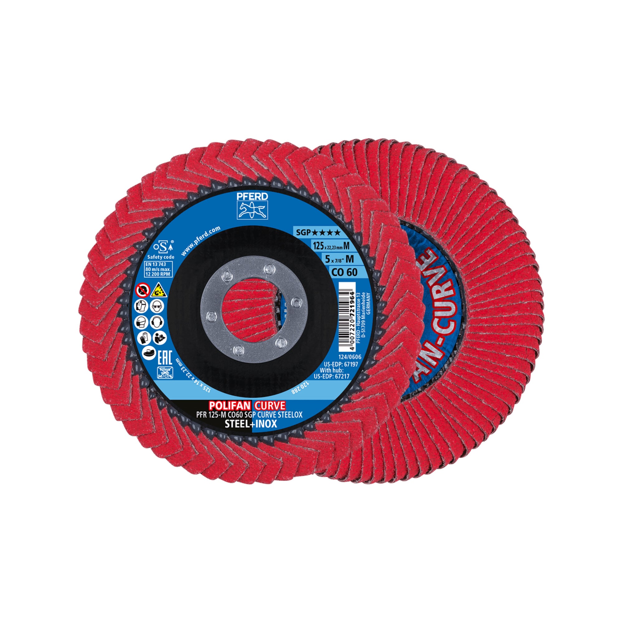 PFERD TOOLS POLIFAN-Flap Discs PFR 125-M CO 60 SGP CURVE STEELOX