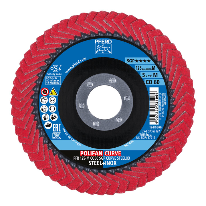 PFERD TOOLS POLIFAN-Flap Discs PFR 125-M CO 60 SGP CURVE STEELOX