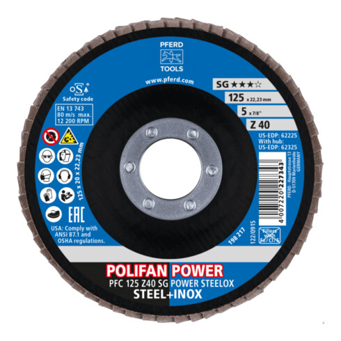 PFERD TOOLS POLIFAN POWER Fächerscheibe PFC 125x22,23 mm konisch Z40 SG STEELOX Stahl/Edelstahl (2)