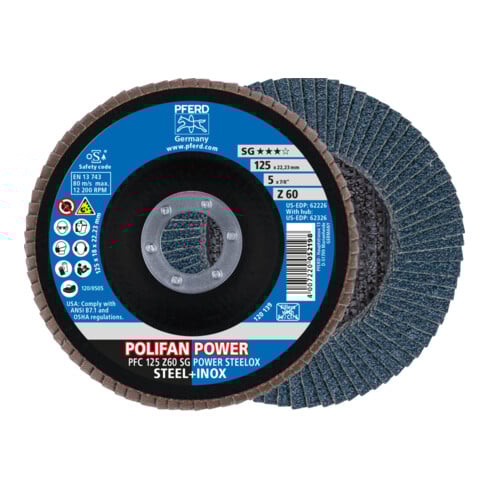PFERD TOOLS POLIFAN POWER Fächerscheibe PFC 125x22,23 mm konisch Z60 SG STEELOX Stahl/Edelstahl (2)