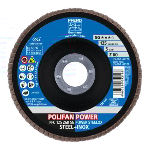 PFERD TOOLS POLIFAN POWER Fächerscheibe PFC 125x22,23 mm konisch Z60 SG STEELOX Stahl/Edelstahl (2)