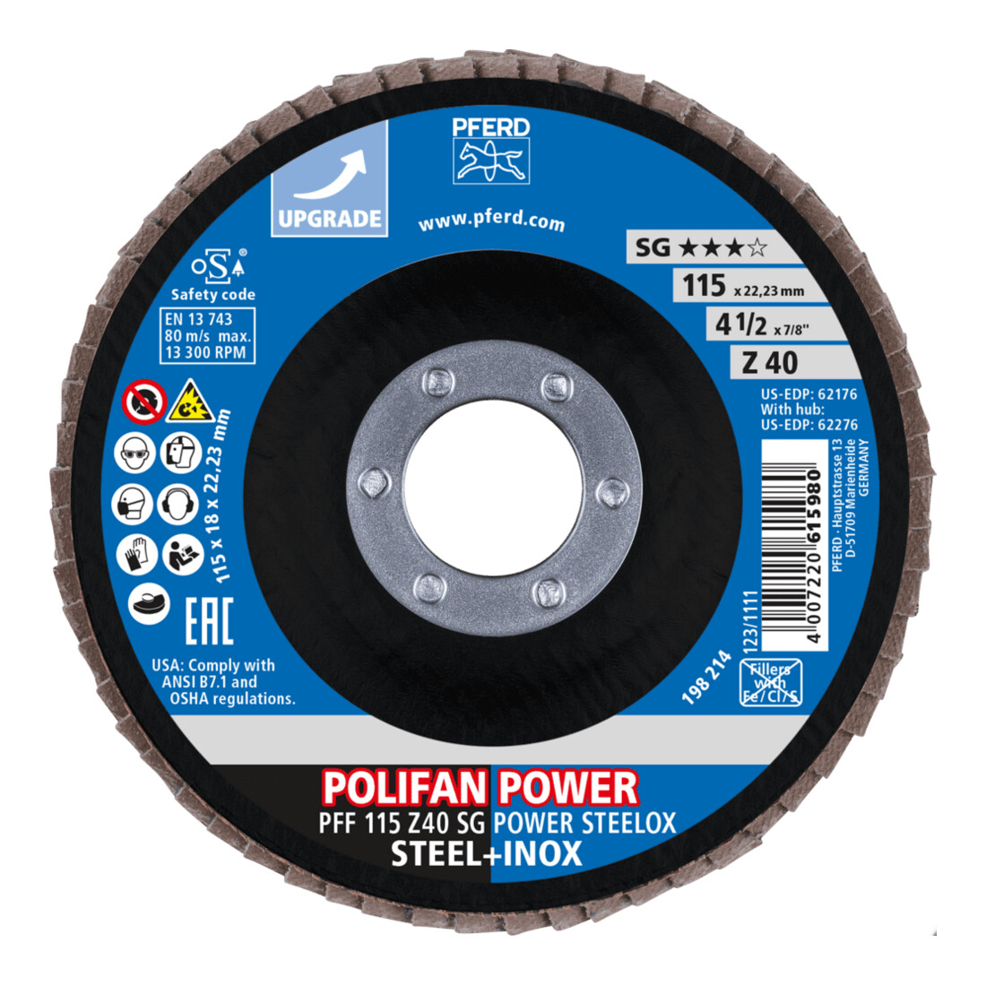 PFERD TOOLS POLIFAN-Fächerscheibe PFF SG POWER STEELOX, flache Ausführung
