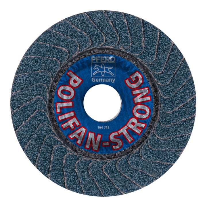 PFERD TOOLS POLIFAN STRONG Fächerscheibe PFC 115x22,23 mm konisch Z36 Speziallinie SGP STEEL für Stahl
