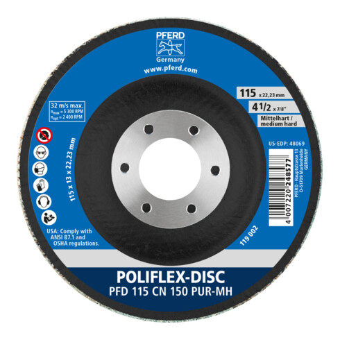 PFERD TOOLS Poliflex Disc PFD Ø 115x14 mm Bohrung-Ø 22,23 mm Bindung PUR Mittelhart SIC150
