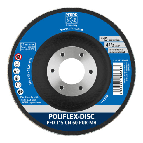PFERD TOOLS Poliflex Disc PFD Ø 115x14 mm Bohrung-Ø 22,23 mm Bindung PUR Mittelhart SIC60