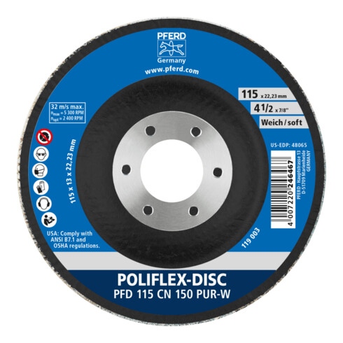 PFERD TOOLS Poliflex Disc PFD Ø 115x14 mm Bohrung-Ø 22,23 mm Bindung PUR Weich SIC150