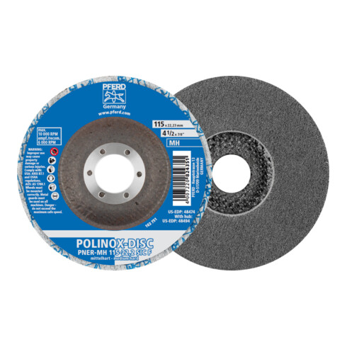 PFERD TOOLS POLINOX verpresste Vlies-Disc PNER Ø 115 mm Bohrung-Ø 22,23 mm Mittehart SIC Fein für Finish