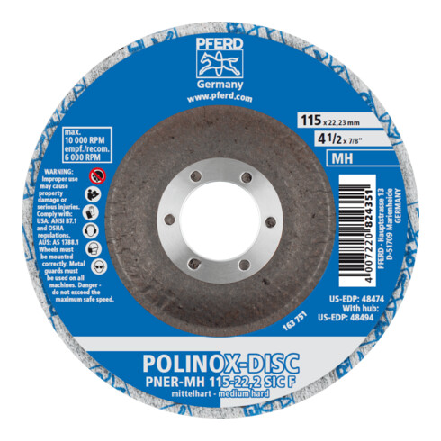 PFERD TOOLS POLINOX verpresste Vlies-Disc PNER Ø 115 mm Bohrung-Ø 22,23 mm Mittehart SIC Fein für Finish