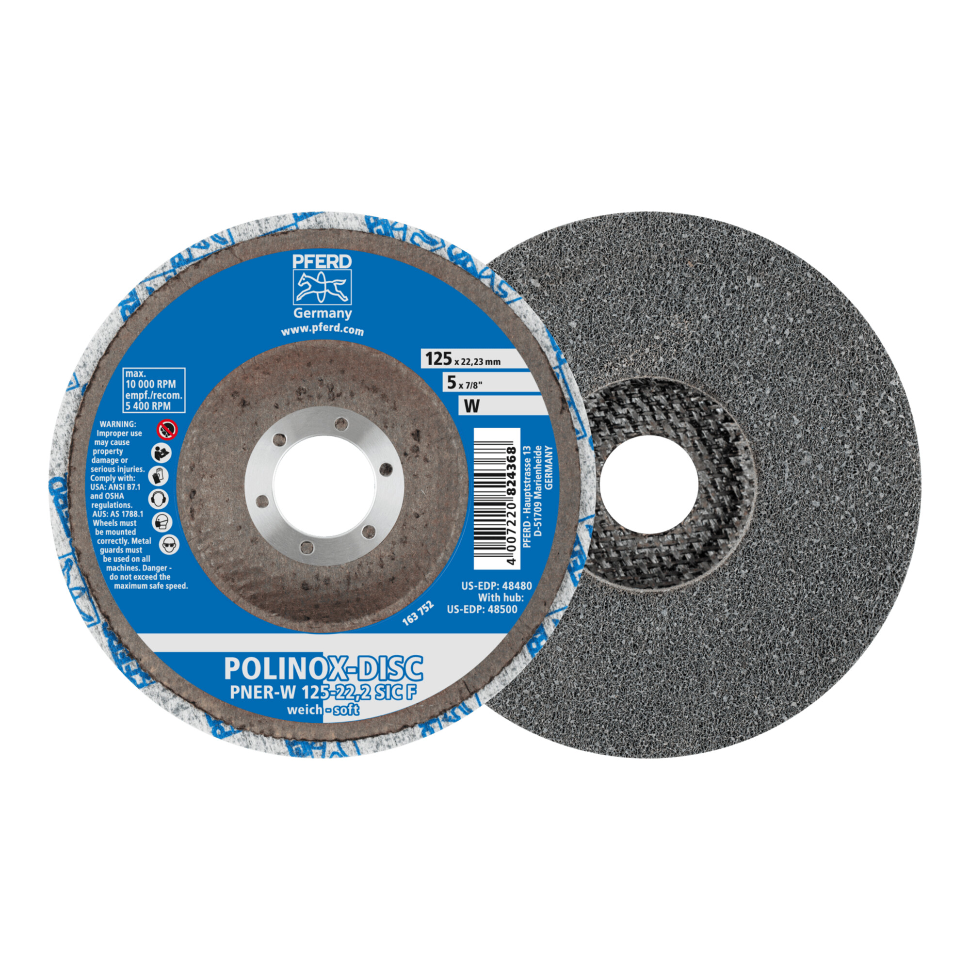 PFERD TOOLS POLINOX verpresste Vlies-Disc PNER Ø 125 mm Bohrung-Ø 22,23 mm Weich SIC Fein für Finish