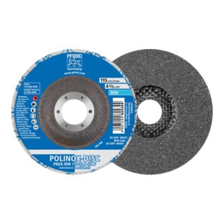 PFERD TOOLS POLINOX verpresste Vlies-Disc PNER Ø 115 mm Bohrung-Ø 22,23 mm Mittelweich SIC Fein für Finish