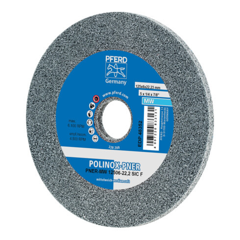 PFERD TOOLS POLINOX verpresstes Vlies-Rad PNER Ø 125x6 mm Bohrung-Ø 22,2 mm Mittelweich SIC Fein für Finish