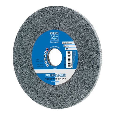 PFERD TOOLS POLINOX verpresstes Vlies-Rad PNER Ø 150x6 mm Bohrung-Ø 25,4 mm Weich SIC Fein für Finish