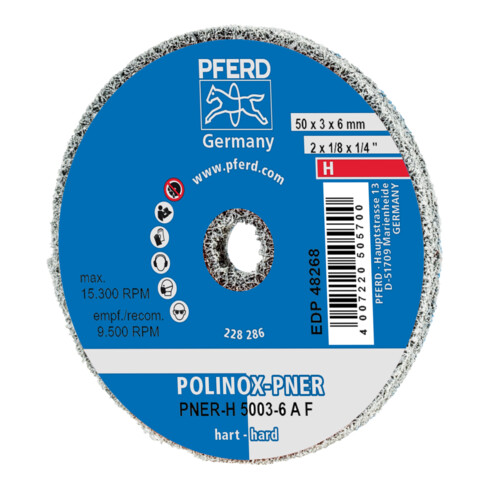 PFERD TOOLS POLINOX verpresstes Vlies-Rad PNER Ø 50x3 mm Bohrung-Ø 6 mm Hart A Fein für Finish