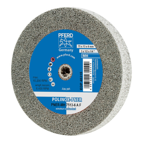 PFERD TOOLS POLINOX verpresstes Vlies-Rad PNER Ø 75x13 mm Bohrung-Ø 6 mm Mittelhart A Fein für Finish