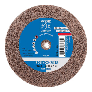PFERD TOOLS POLINOX verpresstes Vlies-Rad PNER Ø 75x3 mm Bohrung-Ø 6 mm Hart A Grob für Finish