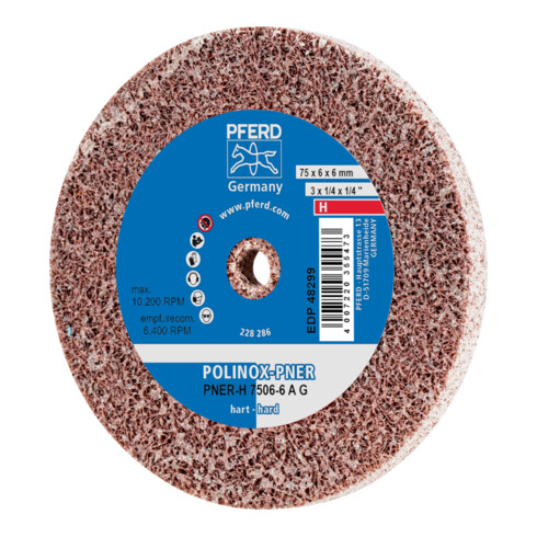 PFERD TOOLS POLINOX verpresstes Vlies-Rad PNER Ø 75X6 mm Bohrung-Ø 6 mm Hart A Grob für Finish