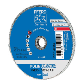 PFERD TOOLS POLINOX verpresstes Vlies-Rad PNER Ø 50x3 mm Bohrung-Ø 6 mm Hart A Fein für Finish