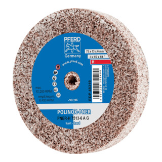 PFERD TOOLS POLINOX verpresstes Vlies-Rad PNER Ø 75x13 mm Bohrung-Ø 6 mm Hart A Grob für Finish