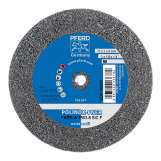 PFERD TOOLS POLINOX verpresstes Vlies-Rad PNER Ø 75x3 mm Bohrung-Ø 6 mm Weich SIC Fein für Finish