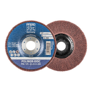 PFERD TOOLS POLINOX Vlies-Schleifdisc PNL Ø 125 mm Bohrung-Ø 22,23 mm A280 für Feinschliff und Finish
