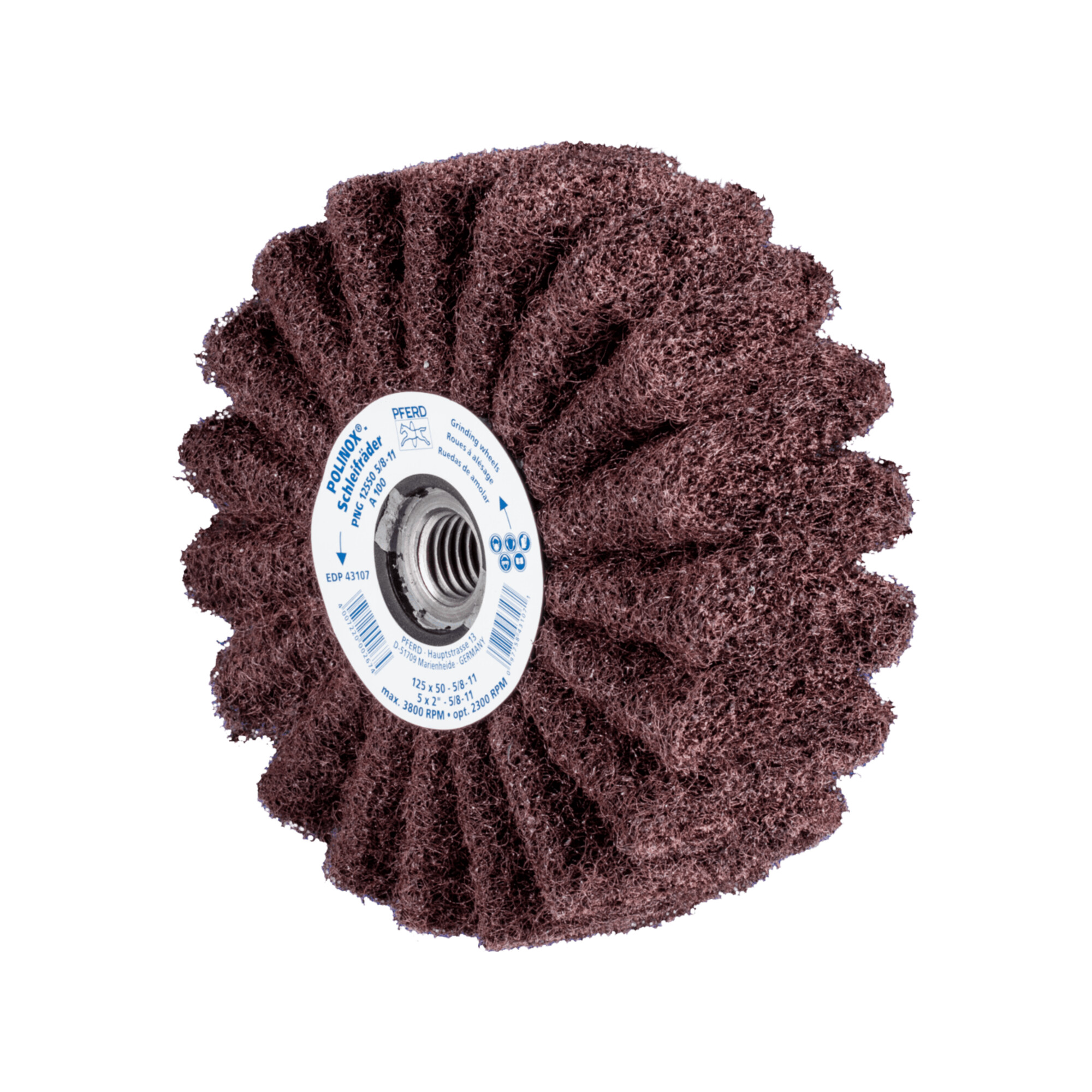 PFERD TOOLS POLINOX Vlies-Schleifrad PNG Ø 125x50 Gewinde 5/8-11 A100 für Feinschliff und Finish